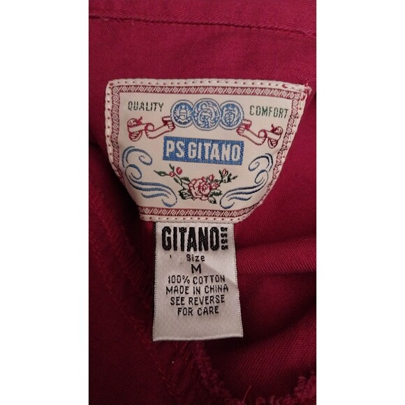 Vintage 80's Red Denim Western Style Dress Pearl Snap Button Gitano Medium - Picture 11 of 11